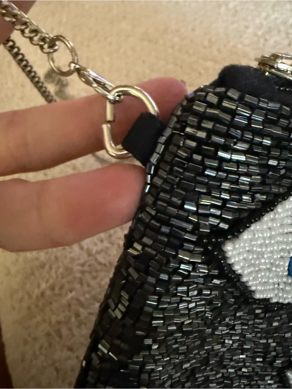Kaylee New York Beaded Eye Pattern Crossbody Bag in Blue and White